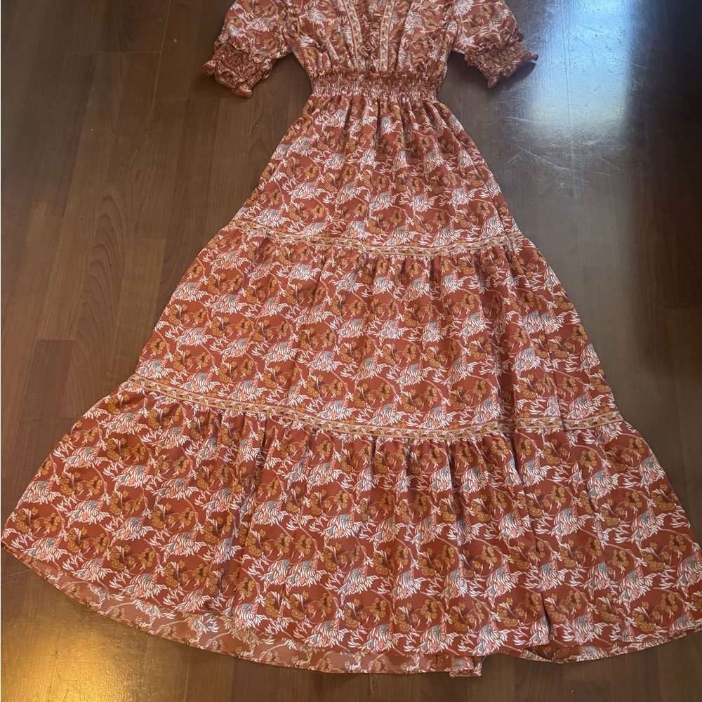 Max Studio Short Sleeve Floral Dress in Orange and White